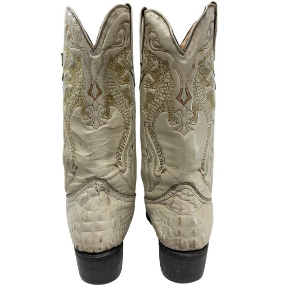 Denver Western Cowboy Boots Women Size 9 Embroidered Alligator Cream Pointed - Picture 6 of 15